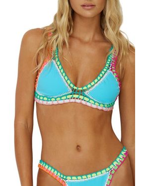 PQ Swim Colorful Whipstitch Trim Triangle Bikini Top - Blue