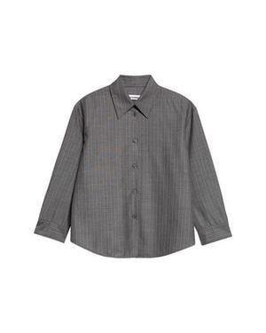 Jil Sander Pinstriped Wool Cropped Boxy Shirt - Gray