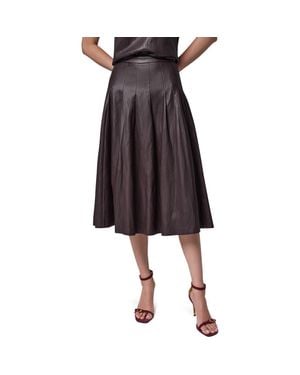Donna Karan Pleated Faux Leather Midi Skirt - Black