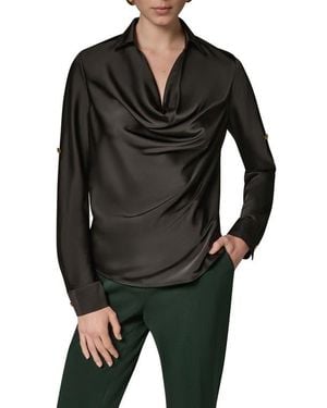 Donna Karan Cowl Neck Top With Roll Sleeves - Black