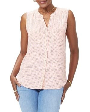 NYDJ Print Pleat Back Sleeveless Split Neck Blouse - Pink
