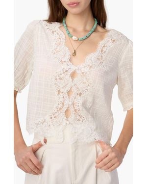 Cami NYC Junie Eyelash Lace Trim Cotton & Silk Top - Natural