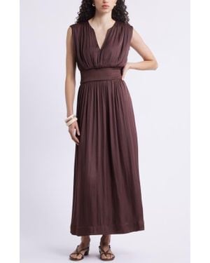 Nordstrom Sleeveless Smocked Satin Maxi Dress - Purple