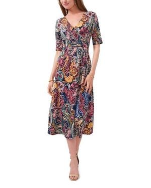 Chaus V-Neck Faux Wrap Midi Dress - Red