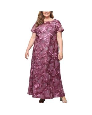 Alex Evenings Sequin Soutache Floral A-Line Gown - Purple