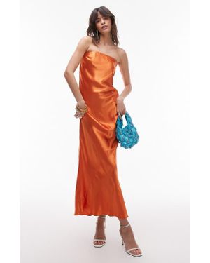 TOPSHOP Strapless Satin Maxi Dress - Orange