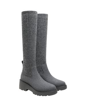 VIVAIA Round-Toe Knee-High Platform Chunky Wool Wedge Boots - Gray