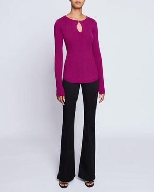 Santorelli Charlene Ribbed Keyhole Knit Top - Pink