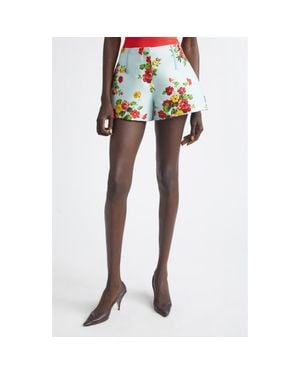 Brandon Maxwell The Cricket Floral Wool & Silk Faille Bell Shorts - Green