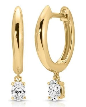 EF Collection 14K Diamond Oval Drop Dome Huggie Hoop Earrings - Metallic