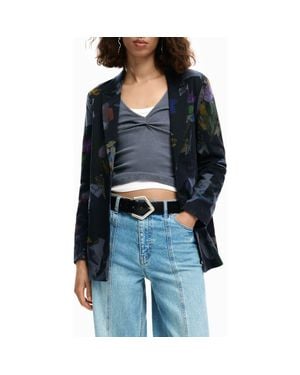Desigual Graphic Floral Print Single Breasted Blazer - Blue