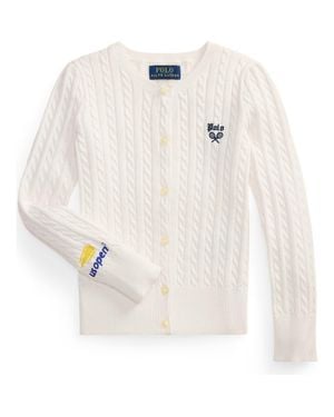 Polo Ralph Lauren Kids' Us Open Embroidered Cable Cotton Cardigan - White