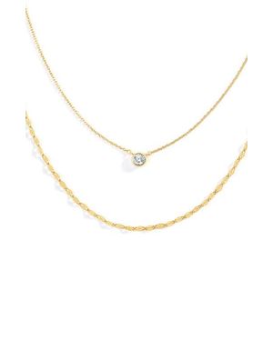 Mint & Lily Classic Bezel Necklace And Petal Chain Set - White