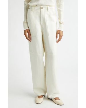 Wales Bonner Hymn High Waist Linen Blend Wide Leg Pants - White