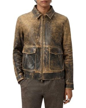 John Varvatos Atlas Distressed Leather Jacket With Removable Genuine Shearling Collar - Brown