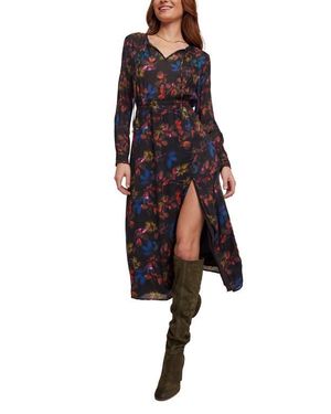 Bella Dahl Floral Long Sleeve Midi Dress - Black