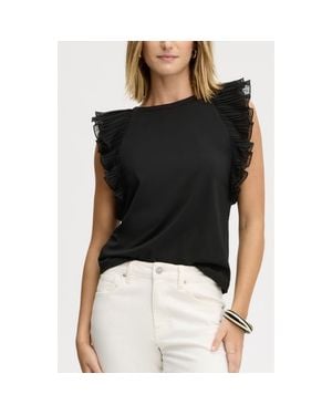 Sam Edelman Pleated Ruffle Sleeve Top - Black