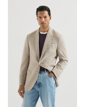 Brunello Cucinelli Cashmere Panama Deconstructed Blazer With Patch Pockets And Metal Buttons - Natural