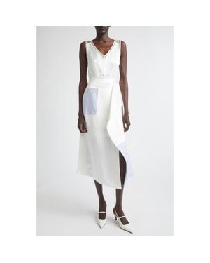 Jason Wu Stripe Collage V-Neck Midi Dress - White
