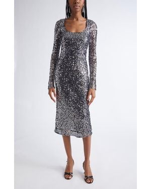 St. John Sequin Long Sleeve Scoop Neck Sheath Dress - Multicolor