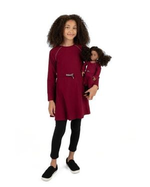 Leveret Girls Bow Tie Dress With Matching Doll Dress - Red