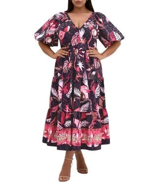 City Chic Simona Mixed Print Midi Dress - Red