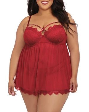 Dreamgirl Underwire Babydoll Chemise & G-String Set - Red