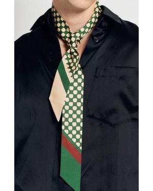 Lost Pattern Checkerboard Skinny Silk Scarf - Green