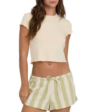 Billabong Shelly Rib Knit Lettuce Edge Crop T-Shirt - Multicolor