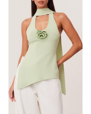 SNDY'S Naia Scarf Halter Sweater Tank - Green