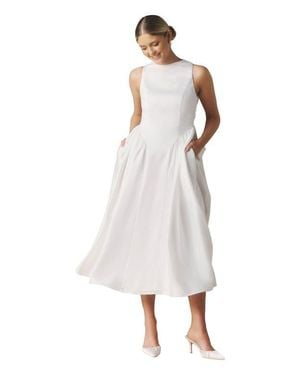 Six Stories Penelope Bow Back Midi Dress - White