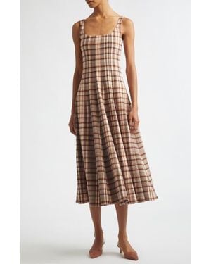 STAUD Wells Floral Stitch A-Line Midi Sundress - Natural