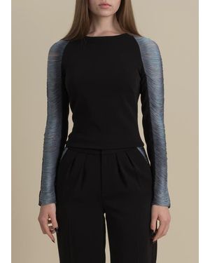 Contessa Mills Medusa Fitted Hand-Dyed Fringe Stretch Crepe Top - Blue