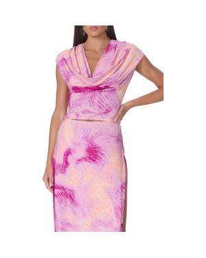 AFRM Dexter Print Cowl Neck Draped Back Top - Pink