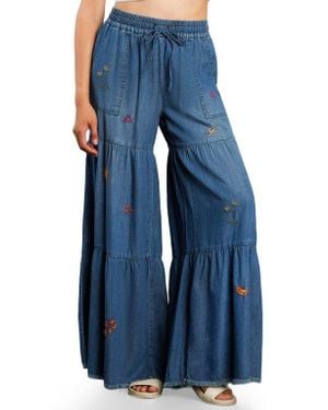 Billy T Embroidered Demim Wide Leg Pants - Blue