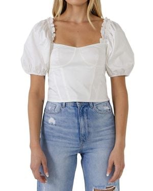 Endless Rose Puff Sleeve Crop Top - Blue