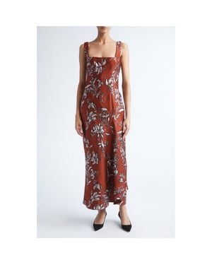 Lela Rose Metallic Floral Brocade Gown - Red