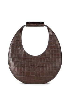 STAUD Moon Croc Embossed Leather Top Handle Tote - Brown