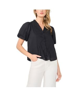Cece Pintuck Detail Cotton Voile Top - Black