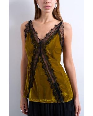 TOPSHOP Velvet & Lace Camisole - Green