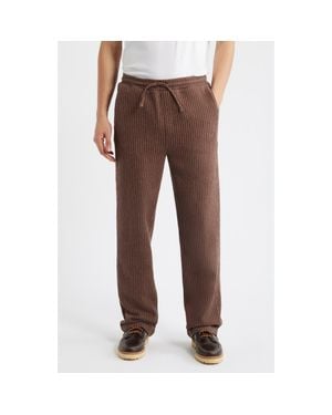 Percival Sorrento Pinstripe Cotton & Linen Drawstring Pants - Brown