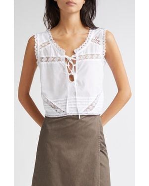 KÚR Lyra Lace Inset & Pintuck Cotton Crop Top - White