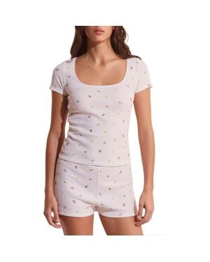 Etam Rives Fruit Print Waffle Knit Cotton Pajama Top - Purple