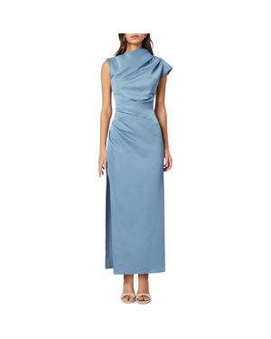 Elliatt Coralie Asymmetric Neck Ruched Satin Gown - Blue