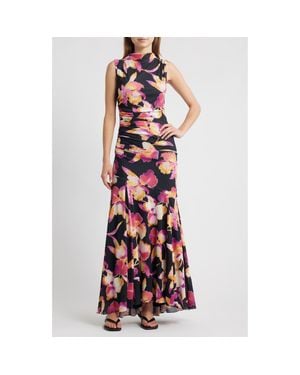 Rails Cosmos Print Ruched Maxi Dress - Red