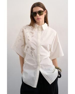 TOPSHOP Oversized Floral Cutwork Button-Up Top - Natural