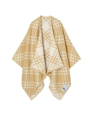 Burberry Lightweight Tribar Check Wool, Silk & Cashmere Cape - Natural