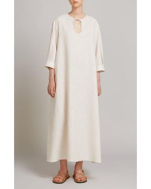 MM by Max Mara Memo Stripe Linen & Cotton Canvas A-Line Dress - Natural