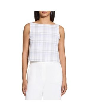 Theory Plaid Sleeveless Cotton & Linen Crop Top - White