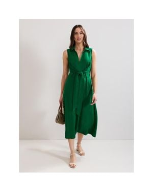 Phase Eight Sculpted Tie-Waist Midi Shirt Dress - Green